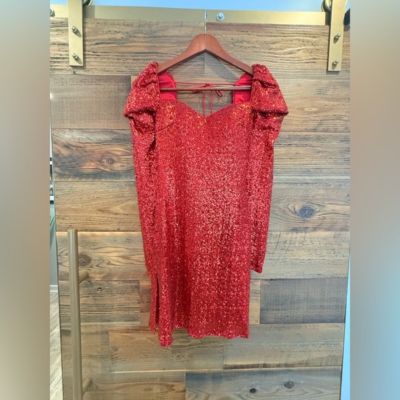 Jovani Dazzling Red Sequin Long Sleeve Dress - Picture 6 of 14